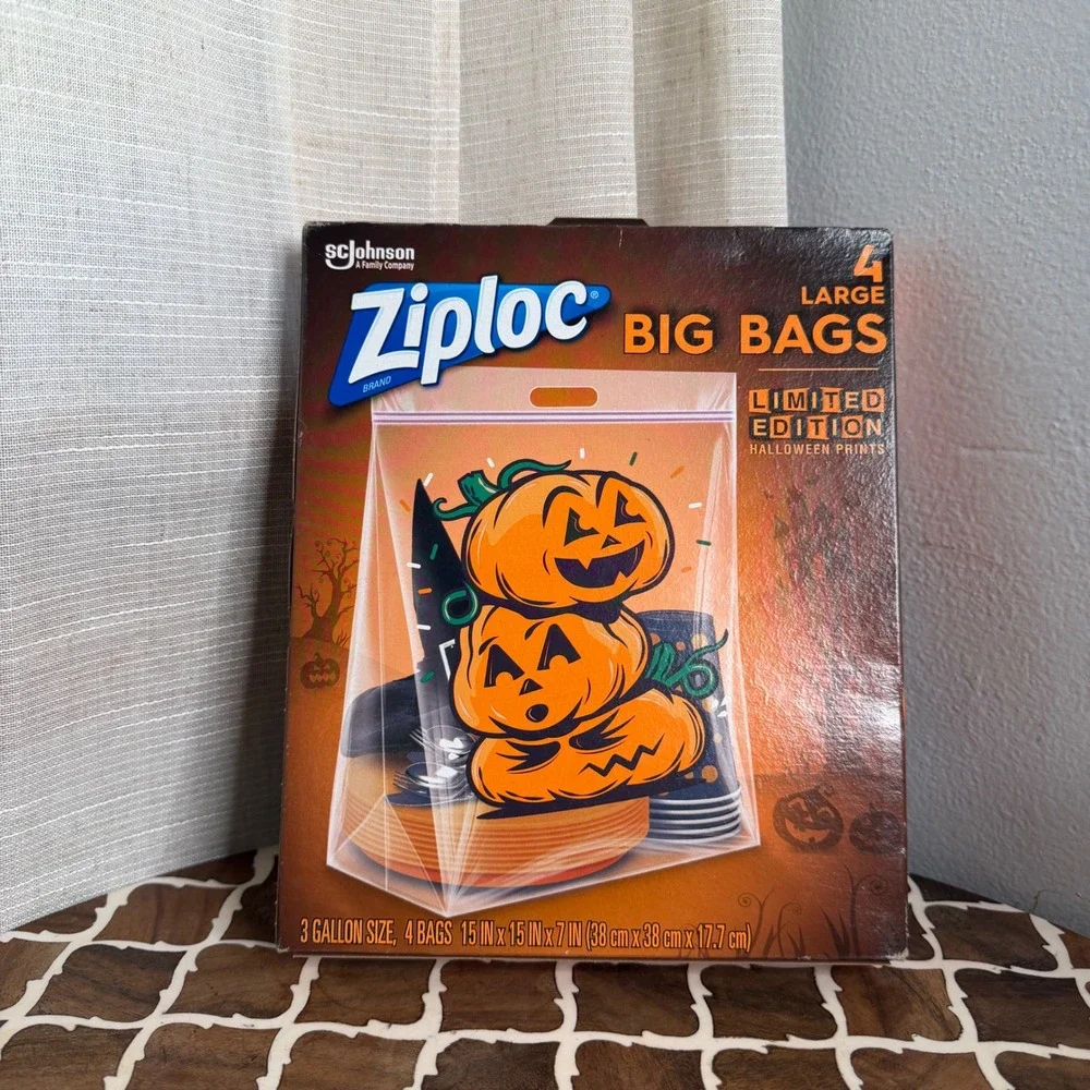 NEW‎ Ziploc Big Bags Halloween Pumpkin 3 Gallon 4ct 15x15x7 Limited Edition